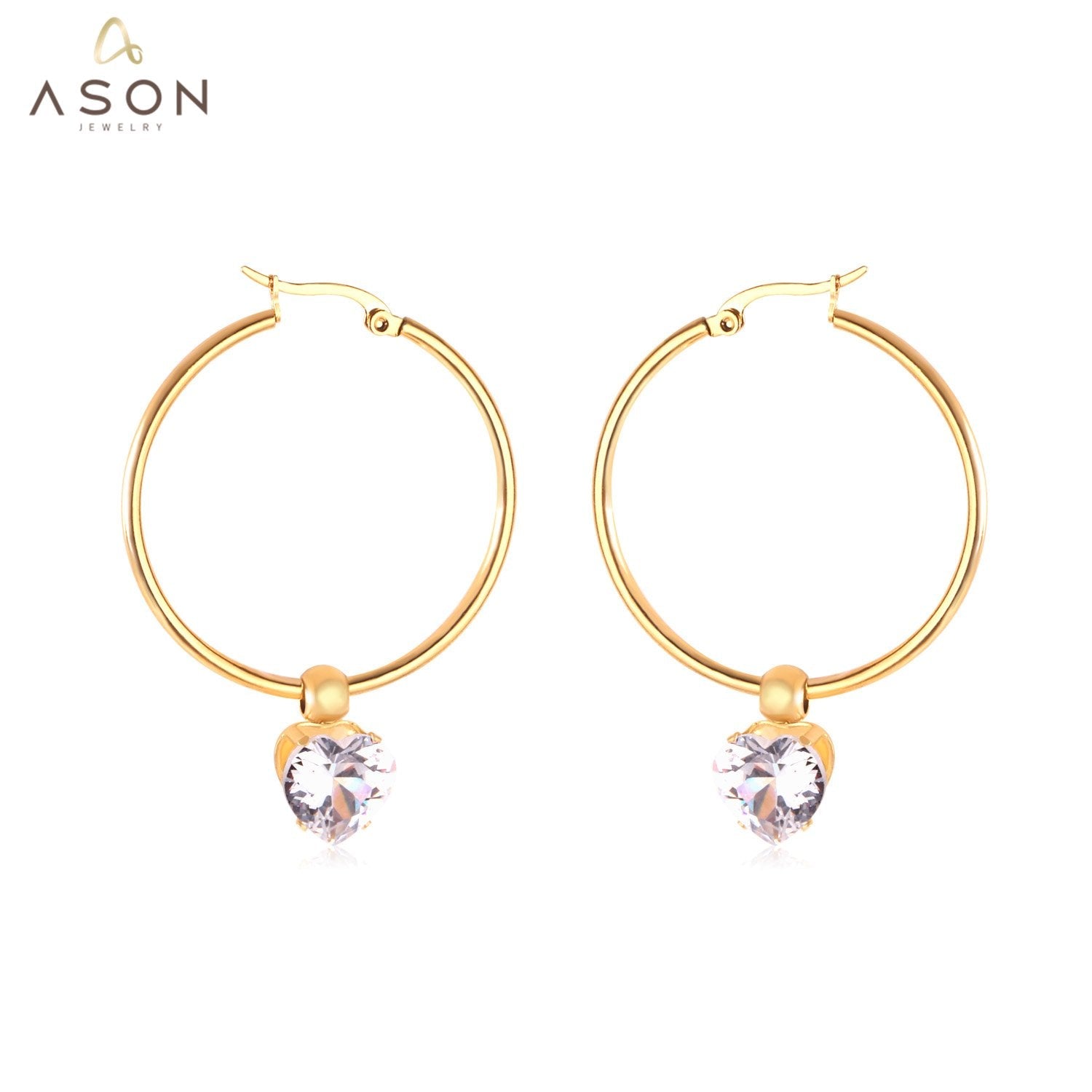 ASON Round Ear Hoop Earring With Cubic Zirconia Classic Style 2022 Stainless Steel Circle Earring Fashion Jewelry Party asonjewelry